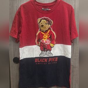 Black Pike Color Block Short Sleeve Teddy Bear Shirt